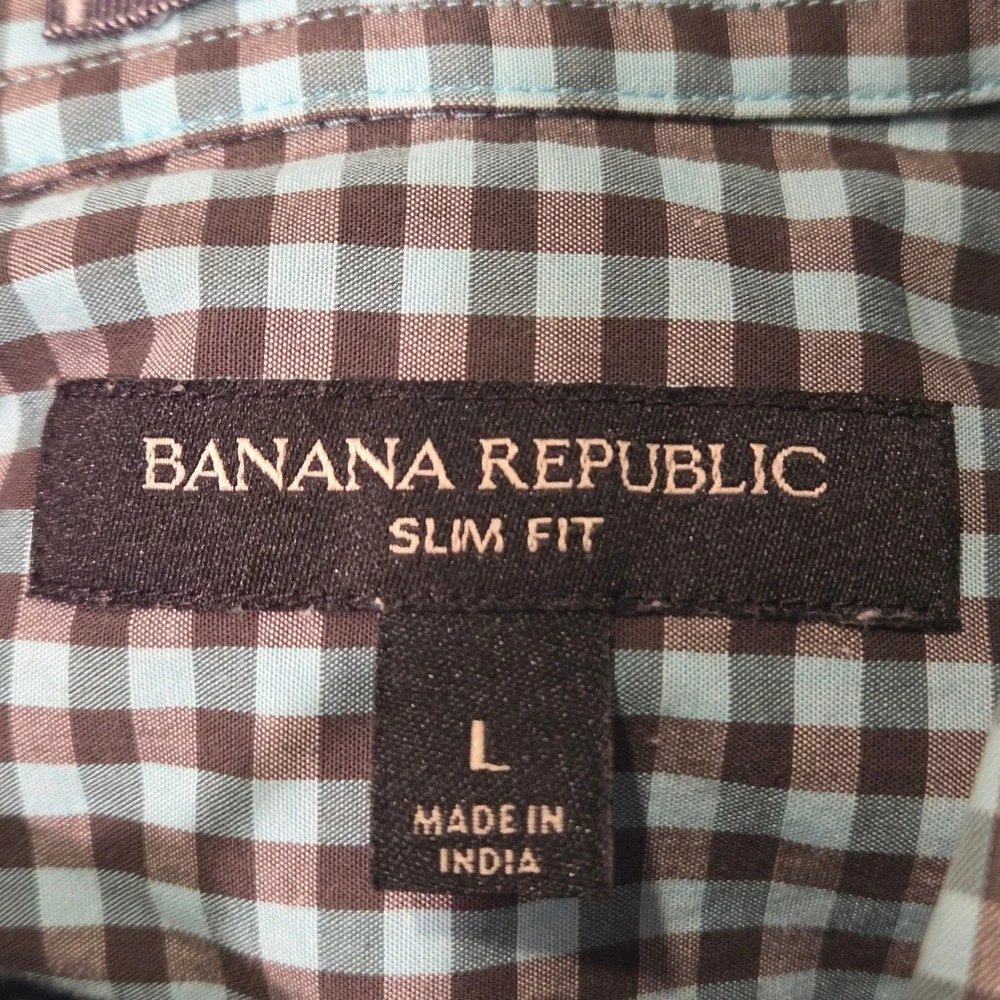 Banana Republic Men's Slim Fit Long Sleeve‎ Button Up Shirt Size L Gingham Blue